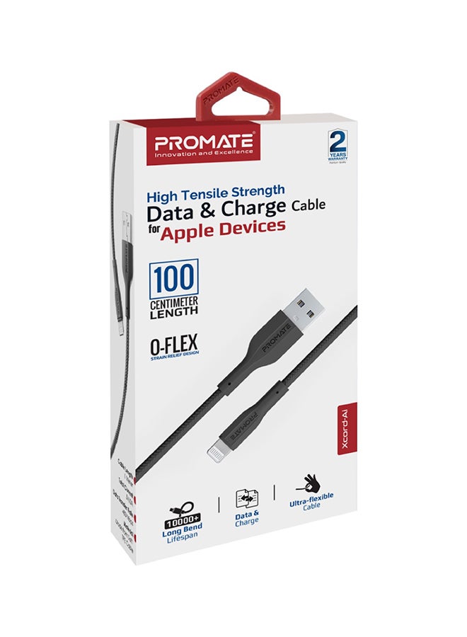 PROMATE - USB-A To Lightning Cable Durable 10W With 480 Mbps Data Transfer Black - Image 1