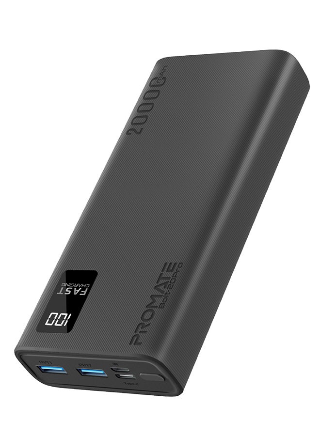 PROMATE - 20000 mAh Bolt 20000mAh Compact Smart Charging Power Bank with Dual USB-A & USB-C Output 10W Black - Image 1