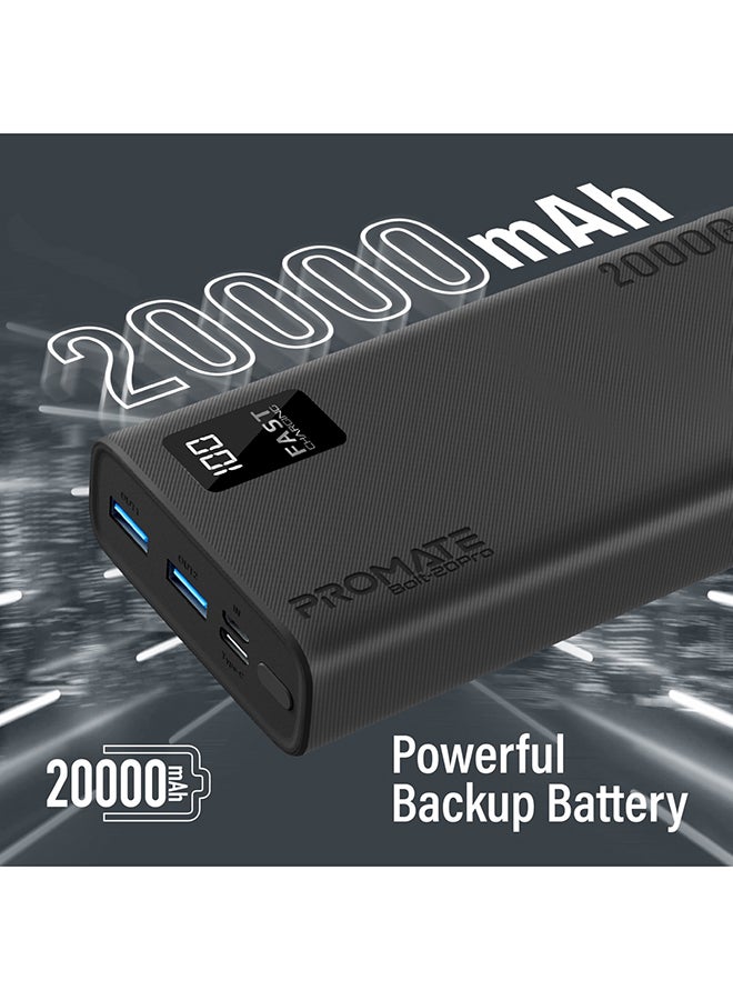 PROMATE - 20000 mAh Bolt 20000mAh Compact Smart Charging Power Bank with Dual USB-A & USB-C Output 10W Black - Image 1