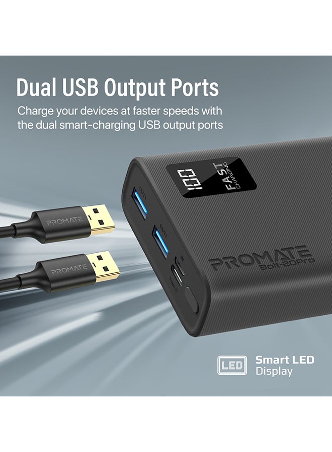 PROMATE - 20000 mAh Bolt 20000mAh Compact Smart Charging Power Bank with Dual USB-A & USB-C Output 10W Black - Image 1