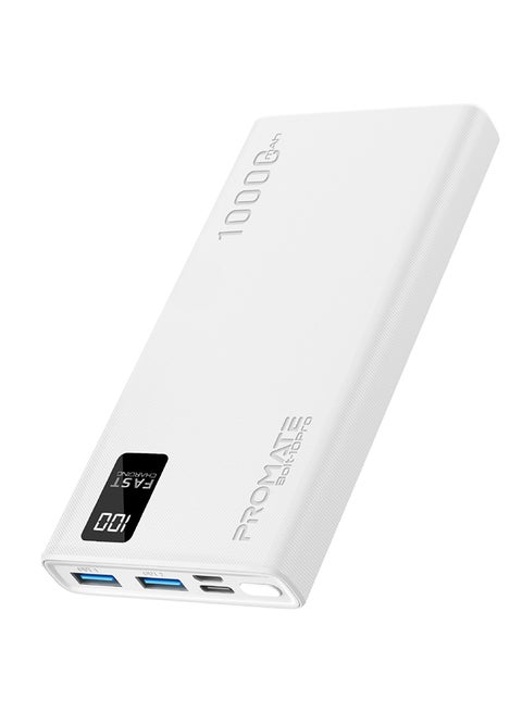 10000.0 mAh Bolt 10000mAh Compact Smart Charging Power Bank with Dual USB-A & USB-C Output 10W White