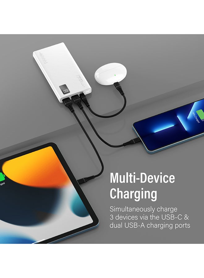 10000.0 mAh Bolt 10000mAh Compact Smart Charging Power Bank with Dual USB-A & USB-C Output 10W White