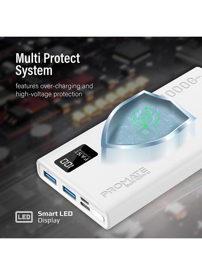 10000.0 mAh Bolt 10000mAh Compact Smart Charging Power Bank with Dual USB-A & USB-C Output 10W White
