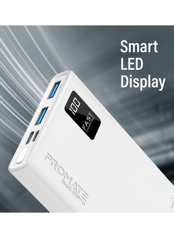10000.0 mAh Bolt 10000mAh Compact Smart Charging Power Bank with Dual USB-A & USB-C Output 10W White