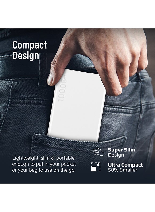 10000.0 mAh Bolt 10000mAh Compact Smart Charging Power Bank with Dual USB-A & USB-C Output 10W White