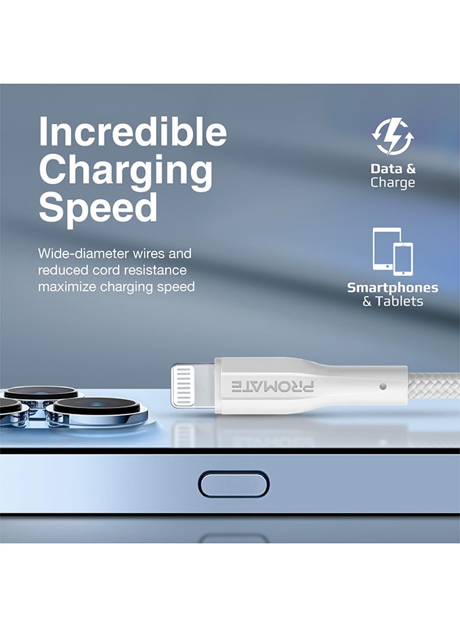 PROMATE - Usb-A To Lightning Cable Durable 10W Charger With 480 Mbps Data Transfer White - Image 1