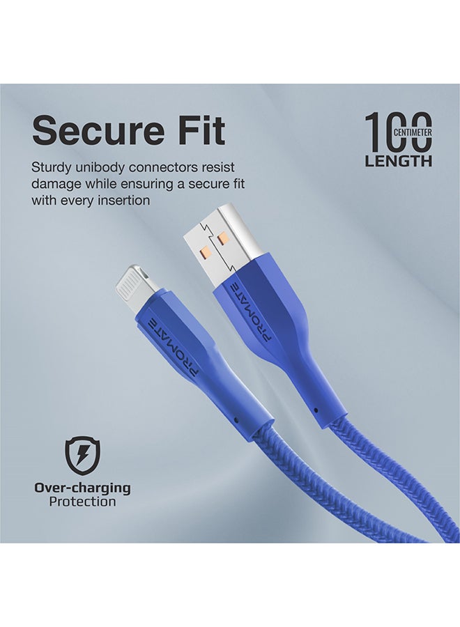 PROMATE - Usb-A To Lightning Cable Durable 10W Charger With 480 Mbps Data Transfer Navy - Image 1