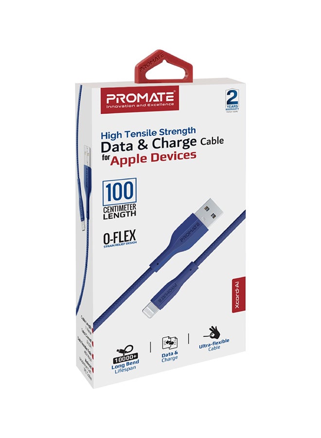 PROMATE - Usb-A To Lightning Cable Durable 10W Charger With 480 Mbps Data Transfer Navy - Image 1