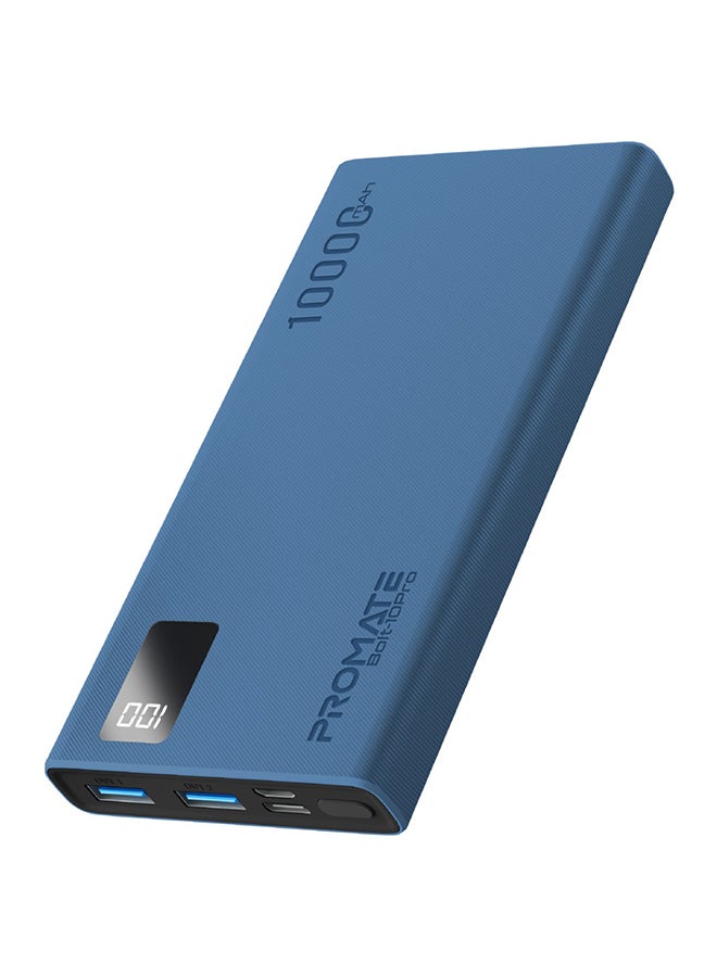 PROMATE 10000 mAh 10000mAh Compact Smart Charging Power Bank with Dual USB-A & USB-C Output 10W Blue - Image 1