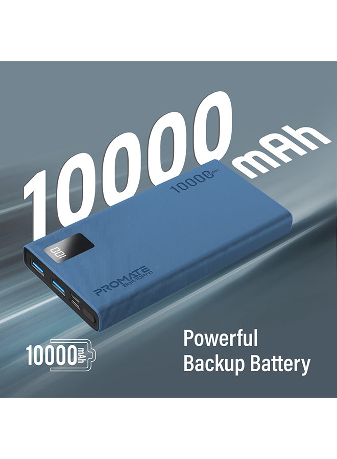 PROMATE 10000 mAh 10000mAh Compact Smart Charging Power Bank with Dual USB-A & USB-C Output 10W Blue - Image 2