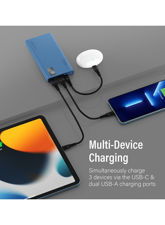 PROMATE 10000 mAh 10000mAh Compact Smart Charging Power Bank with Dual USB-A & USB-C Output 10W Blue - Image 5