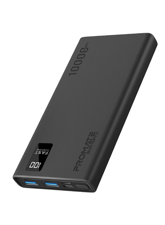 PROMATE - 10000 mAh 10000mAh Compact Smart Charging Power Bank with Dual USB-A & USB-C Output 10W Black - Image 1