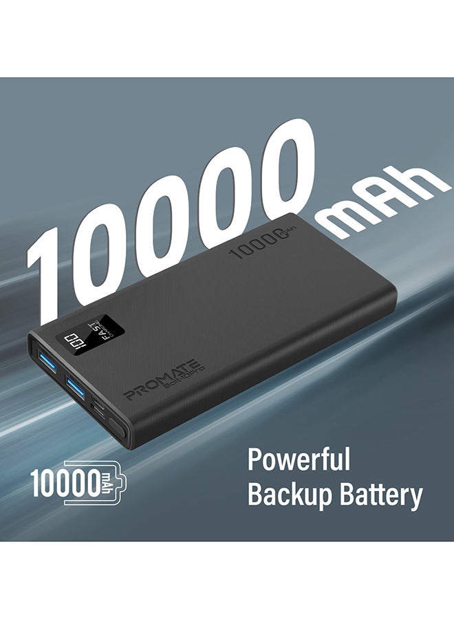 PROMATE - 10000 mAh 10000mAh Compact Smart Charging Power Bank with Dual USB-A & USB-C Output 10W Black - Image 1