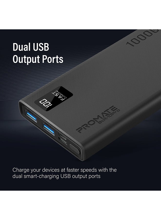 PROMATE - 10000 mAh 10000mAh Compact Smart Charging Power Bank with Dual USB-A & USB-C Output 10W Black - Image 1