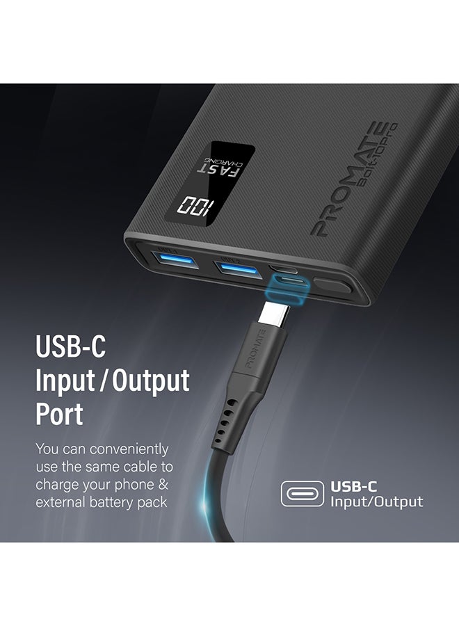 PROMATE - 10000 mAh 10000mAh Compact Smart Charging Power Bank with Dual USB-A & USB-C Output 10W Black - Image 1