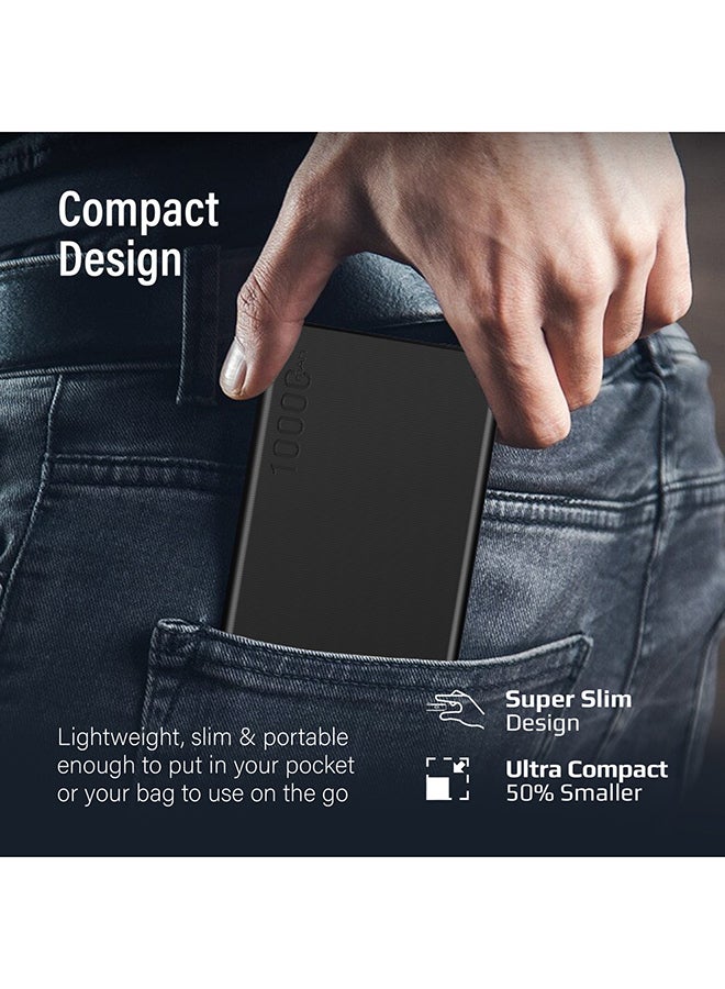 PROMATE - 10000 mAh 10000mAh Compact Smart Charging Power Bank with Dual USB-A & USB-C Output 10W Black - Image 1