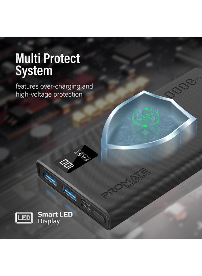 PROMATE - 10000 mAh 10000mAh Compact Smart Charging Power Bank with Dual USB-A & USB-C Output 10W Black - Image 1