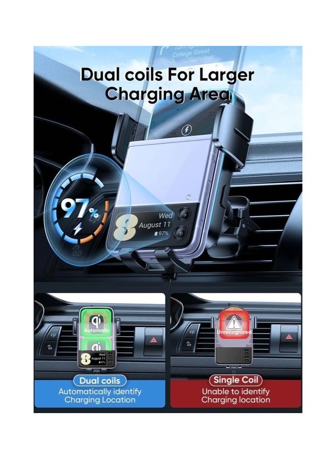 جوي روم شاحن سيارة بفتحة تهوية للسيارة بقدرة 15 وات شحن لاسلكي بملف مزدوج لهواتف iPhone 14 Plus/14 Pro Max/13 Pro Max/12 Pro/12 Mini وGalaxy Z Flip4/3 وS22 S21+ Note - Image 2