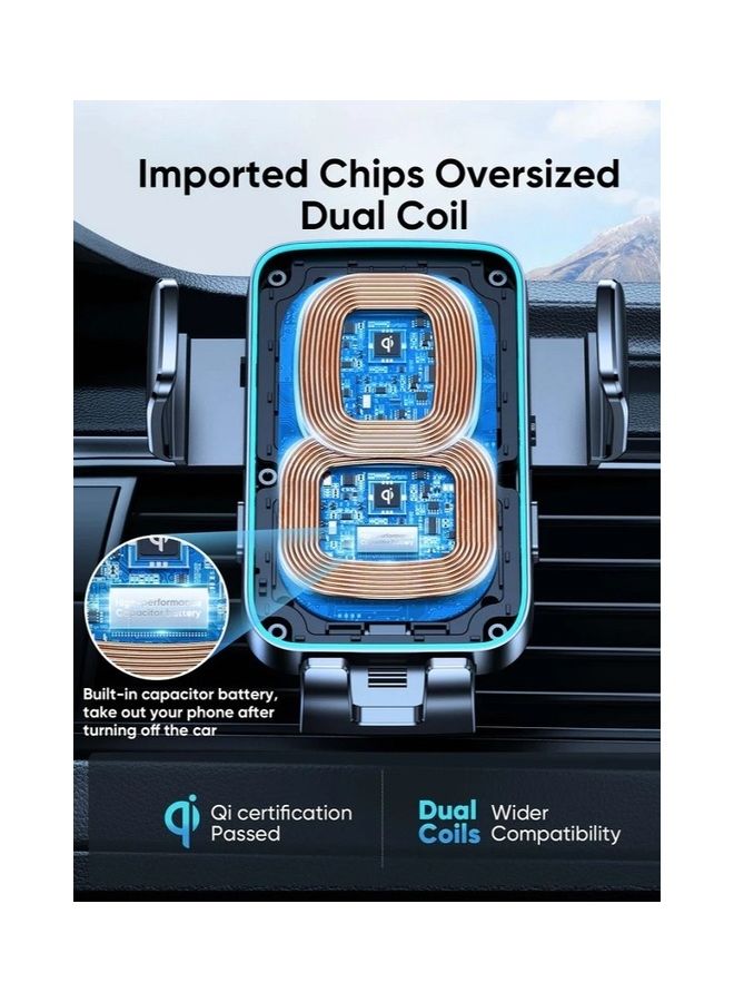 جوي روم شاحن سيارة بفتحة تهوية للسيارة بقدرة 15 وات شحن لاسلكي بملف مزدوج لهواتف iPhone 14 Plus/14 Pro Max/13 Pro Max/12 Pro/12 Mini وGalaxy Z Flip4/3 وS22 S21+ Note - Image 3