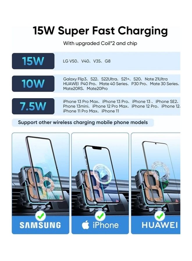 جوي روم شاحن سيارة بفتحة تهوية للسيارة بقدرة 15 وات شحن لاسلكي بملف مزدوج لهواتف iPhone 14 Plus/14 Pro Max/13 Pro Max/12 Pro/12 Mini وGalaxy Z Flip4/3 وS22 S21+ Note - Image 4