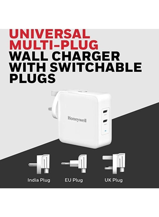 Gan 65W Ultrafast Laptop Charger Dual Usbc For Laptop Dell Hp Macbook Oneplus Ipad Iphone 16/15/14/13/12/11 Google Pixel And Samsung Galaxy 3 Yrs Manufacturer Warranty White White