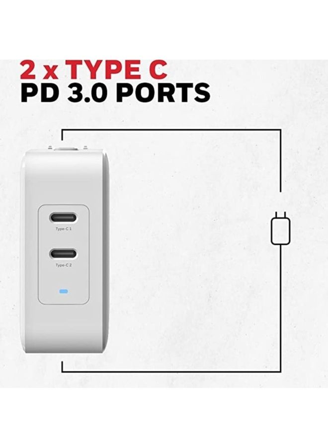 Gan 65W Ultrafast Laptop Charger Dual Usbc For Laptop Dell Hp Macbook Oneplus Ipad Iphone 16/15/14/13/12/11 Google Pixel And Samsung Galaxy 3 Yrs Manufacturer Warranty White White