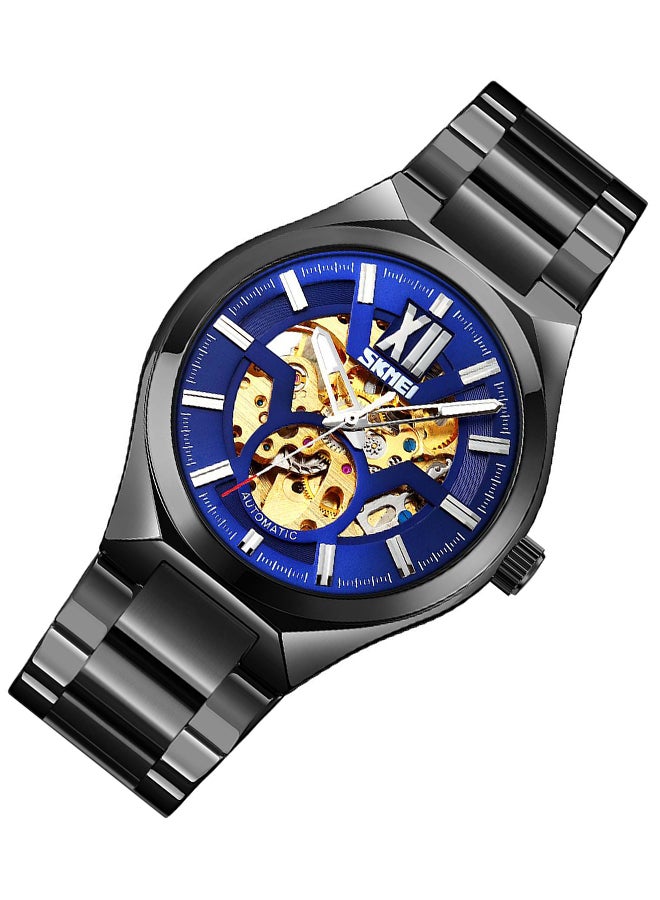 SKMEI Men's Fashion  Mechanical Top Brand Luxury Stainless Steel Band Automatic  Watch 8529BKBU  - Image 4