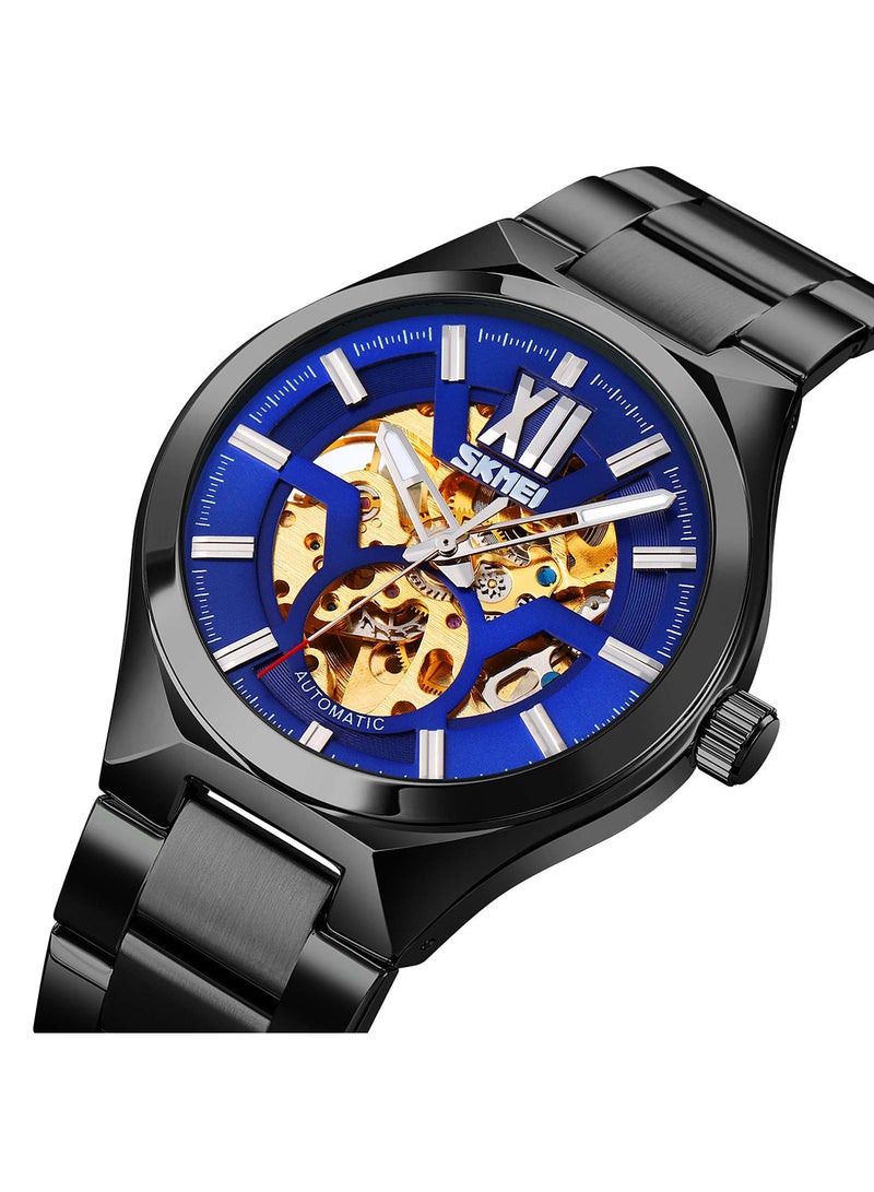 SKMEI Men's Fashion  Mechanical Top Brand Luxury Stainless Steel Band Automatic  Watch 8529BKBU  - Image 2