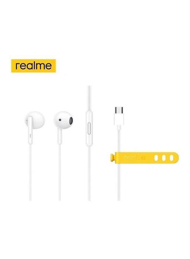 Buds Classic Headphones Wired Type-C Plug Sports Headphones with Built-in Microphone - White
