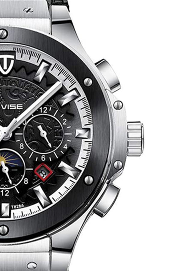 Tevise Men's Chronograph Watch With Leather Strap T828A/BW - 49 mm - Black - Image 3