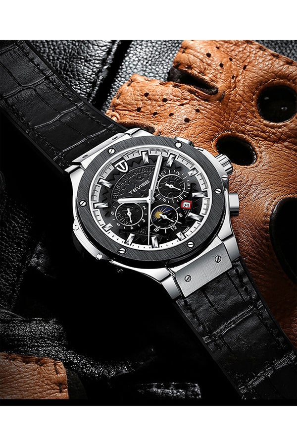 Tevise Men's Chronograph Watch With Leather Strap T828A/BW - 49 mm - Black - Image 2