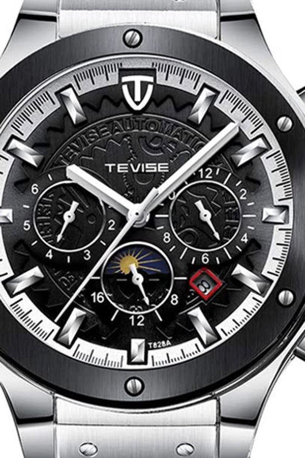 Tevise Men's Chronograph Watch With Leather Strap T828A/BW - 49 mm - Black - Image 5