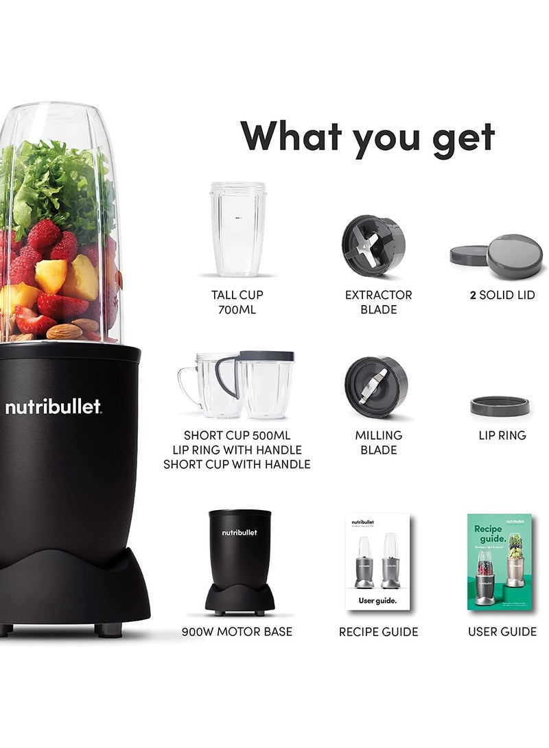 nutribullet - 9 Piece Set, Multi-Function High Speed Blender, Mixer System with Nutrient Extractor, Smoothie Maker, All Black 700 ml 900 W NB9-1212AK Black - Image 1
