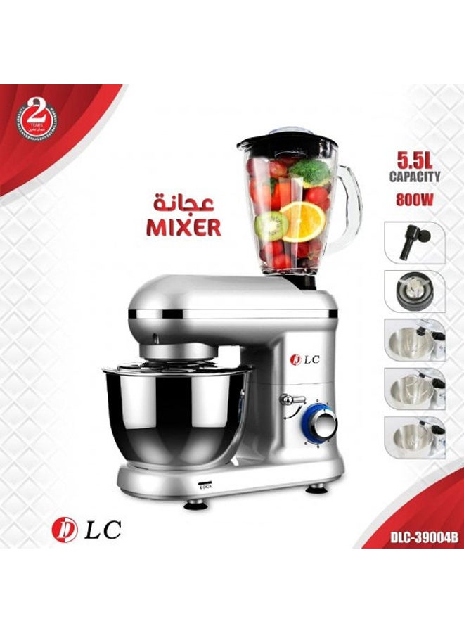 DLC Stand Mixer With Stainless Steel Bowl And Blender 5.5 L 800 W DLC-39004B Silver/Clear - Image 2