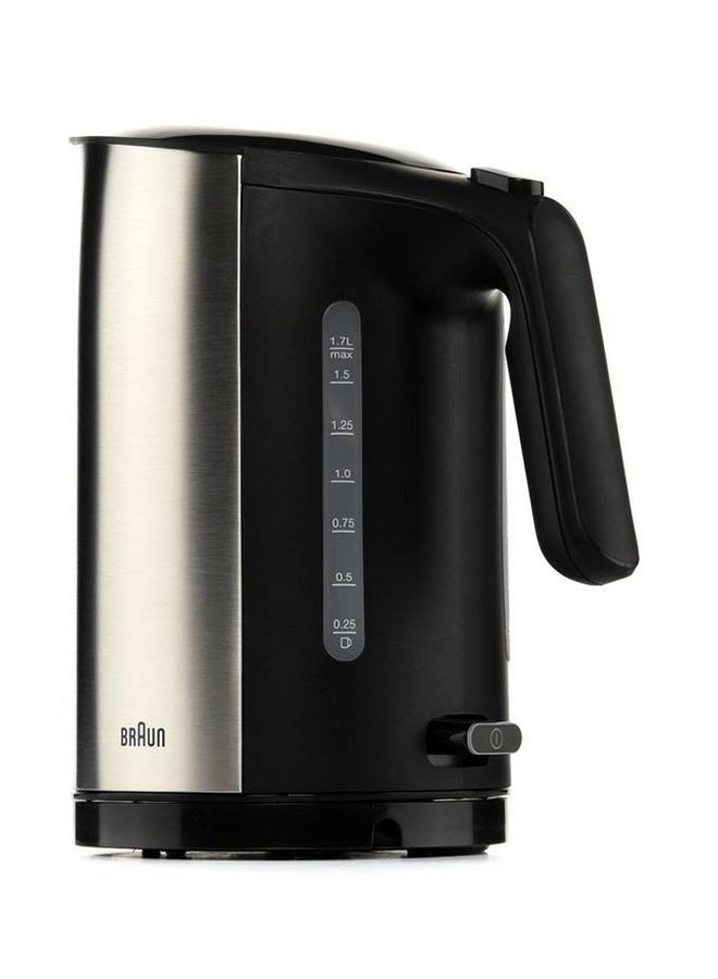 BRAUN - Electric Jug Kettle, Stainless Steel, Washable Anti Scale Filter, Double Sided Window 1.7 L 3000 W WK-5110-BK Silver/Black - Image 1