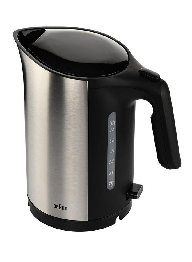 BRAUN - Electric Jug Kettle, Stainless Steel, Washable Anti Scale Filter, Double Sided Window 1.7 L 3000 W WK-5110-BK Silver/Black - Image 1
