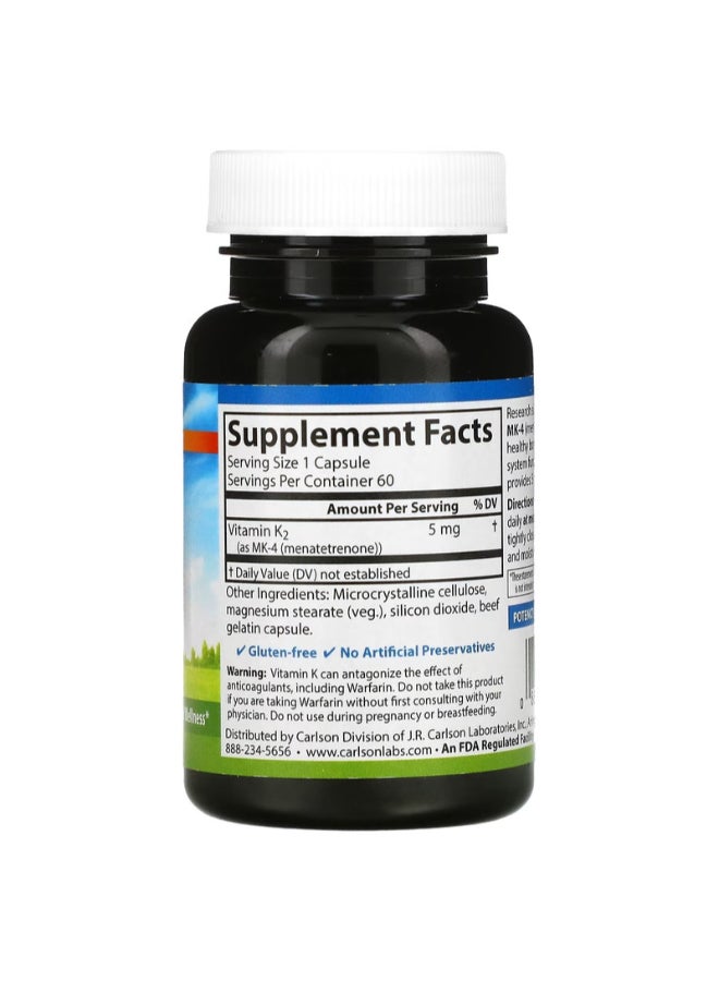 Carlson Labs - Vitamin K2 5mg Dietary Supplement - 60 Capsules - Image 1
