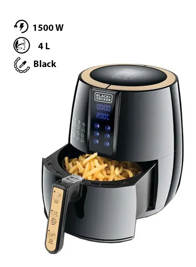BLACK+DECKER Digital Air Fryer, Rapid Air Convection Technology, Multi-Function for Frying, Baking, Grilling & Roasting, Cool-Touch Handle, Safety Lock, 4 L 1500 W AF400-B5 Black