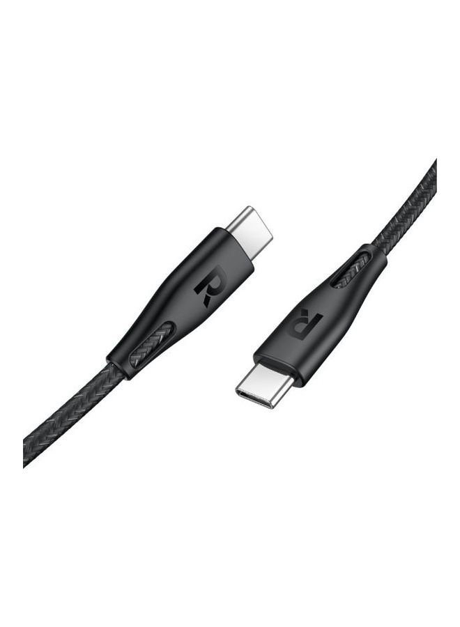 راف باور كابل شحن سريع من النايلون من النوع C إلى النوع C بقدرة 60 وات وطول 2 متر باللون الأسود أسود - Image 2