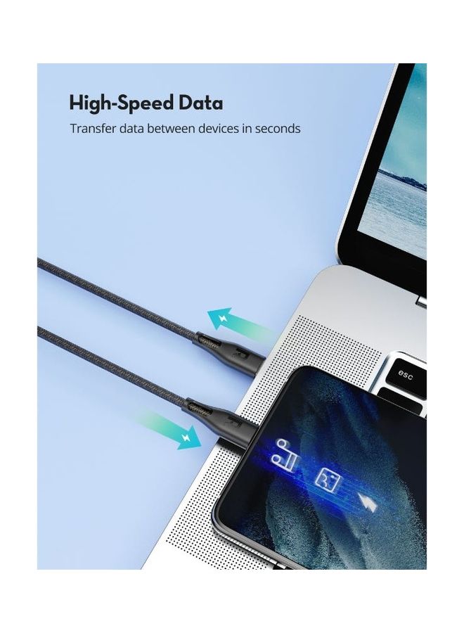 راف باور كابل شحن سريع من النايلون من النوع C إلى النوع C بقدرة 60 وات وطول 2 متر باللون الأسود أسود - Image 3