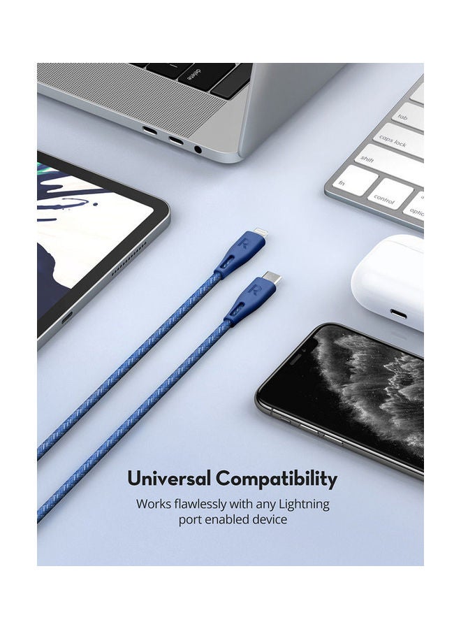 RAVPOWER MFi Certified Nylon TypeC To Lightning Charging Cable 12M Blue  - Image 3