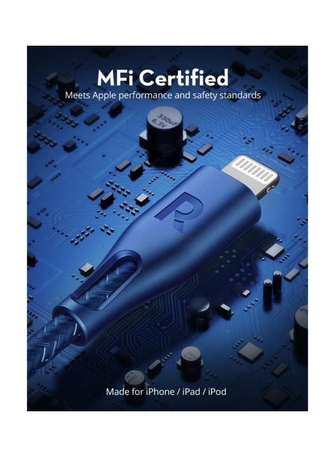 RAVPOWER MFi Certified USBA To Lightning Charging Cable 1.2M Blue - Image 3