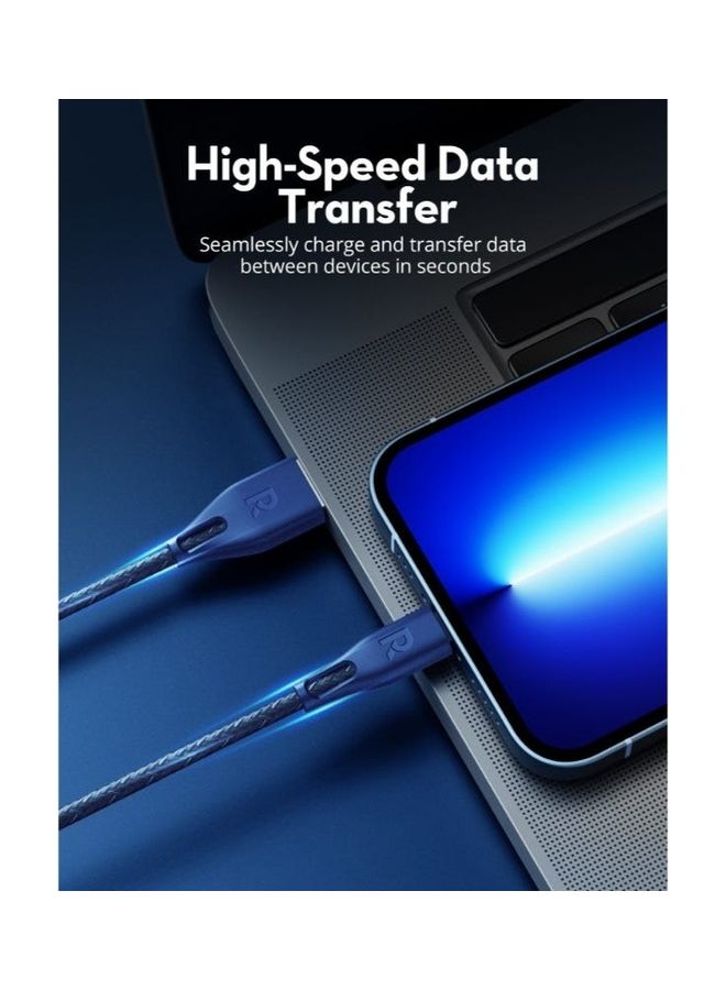 RAVPOWER MFi Certified USBA To Lightning Charging Cable 1.2M Blue - Image 4