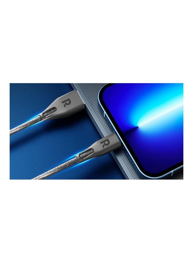 RAVPOWER MFi Certified Nylon USBA To Lightning Cable 3M Grey  - Image 3