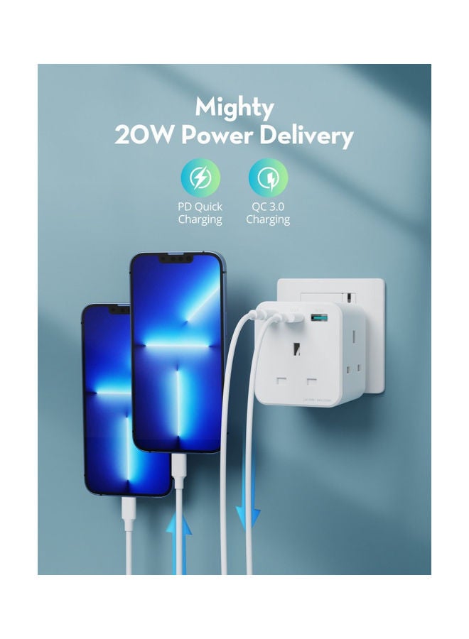 RAVPOWER Pioneer Wall Charger With 3 AC Plug PD 20W White  - Image 2
