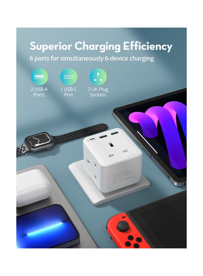 RAVPOWER Pioneer Wall Charger With 3 AC Plug PD 20W White  - Image 4