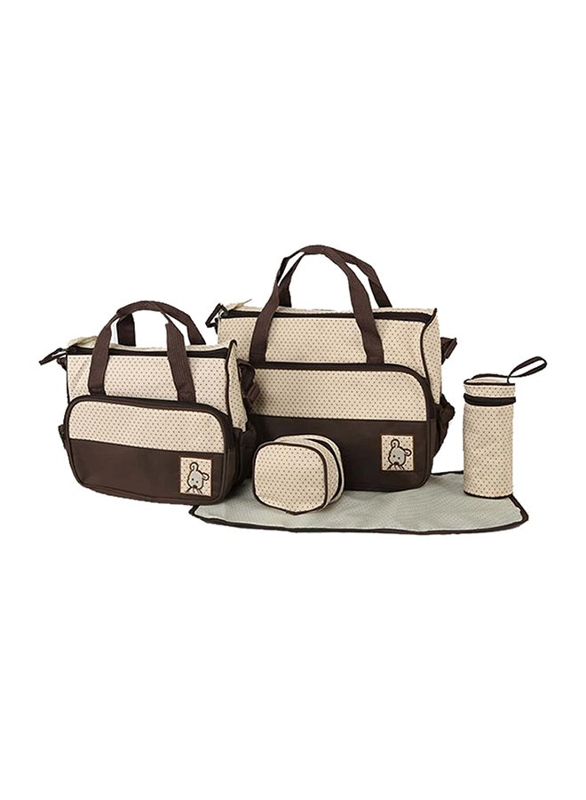 5-Piece Tote Dotted Handbag Set  -Black/Beige