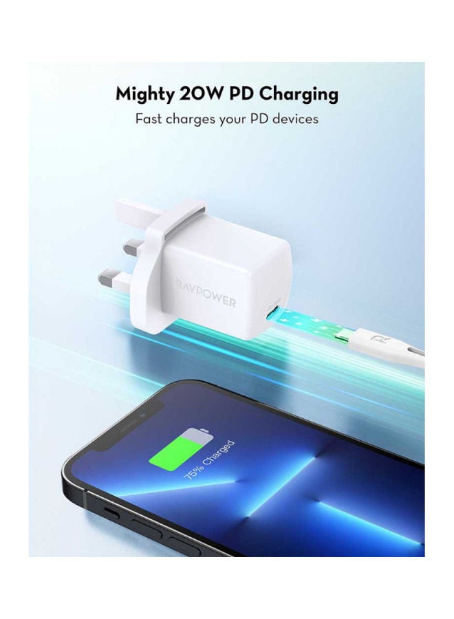 RAVPOWER Wall Charger 1C PD 20W White  - Image 2