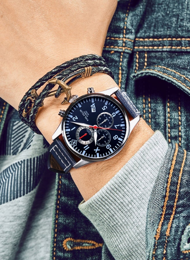 كارل كيلر ساعة يد كرونوغراف بسوار من الجلد طراز KKAV8202 - قياس 43 مم - لون أزرق للرجال - Image 4