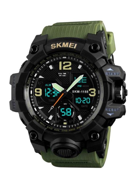 Men's Water Resistant Analog & Digital Watch 3858 - 55 mm - Army Green